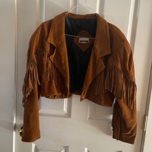 Contempo Casuals Vintage Suede Leather Fringe Cropped Jacket size medium